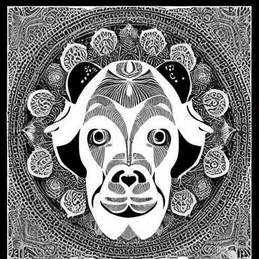 Image similar to white ape, black horse, mandala