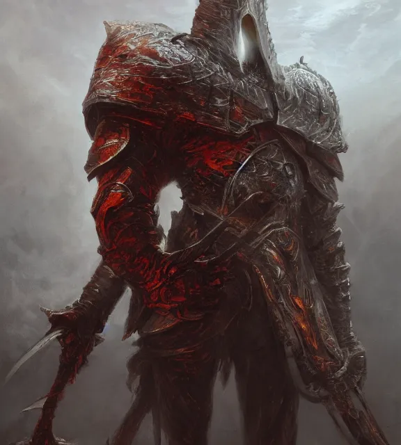 Image similar to fire knight in hellish armor concept, beksinski, age of sigma art, frank franzetta, ruan jia, dark soul armor concept, trending on artstation, wayne barlowe, adrian smith fantasy art, elden ring art, the hobbit art, lord of the ring art, infinity blade armor