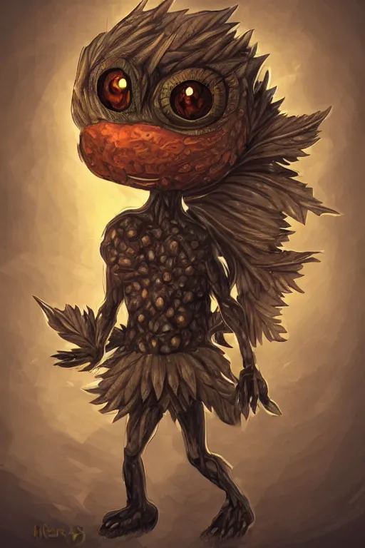 Image similar to a humanoid figure acorn monster with large glowing eyes, highly detailed, digital art, sharp focus, trending on art station, oak leaves, anime art style