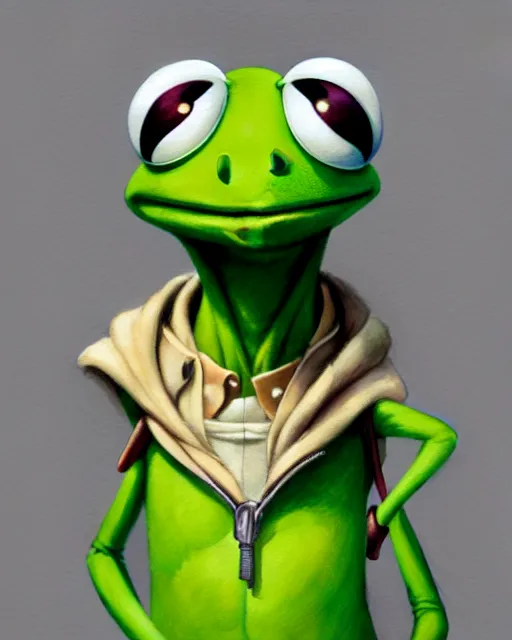 Image similar to kermit the frog, portrait shinkai makoto studio ghibli studio key hideaki anno sakimichan stanley artgerm lau rossdraws james jean marc simonetti elegant highly detailed digital painting artstation pixiv