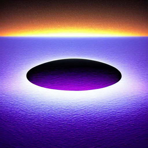 Image similar to a large black purple solar exlipse, purple black glow, above dark ocean waters, hyper realistic