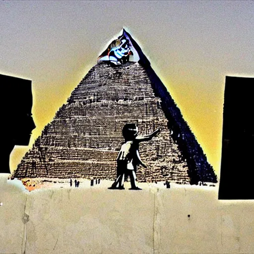 Prompt: the great pyramid art by banksy, street art