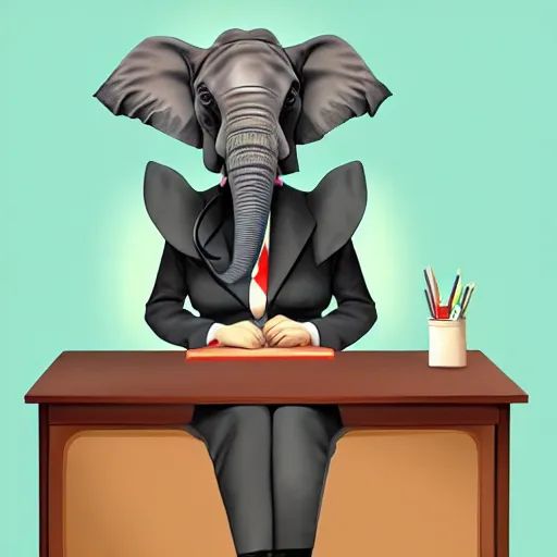 Image similar to an elephant as a secretary in 50's office, digital painting, artstation