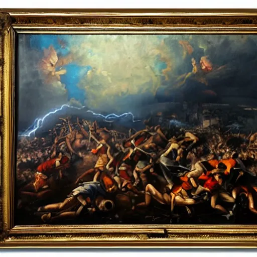 Image similar to nuclear war, fall of rome, epic painting