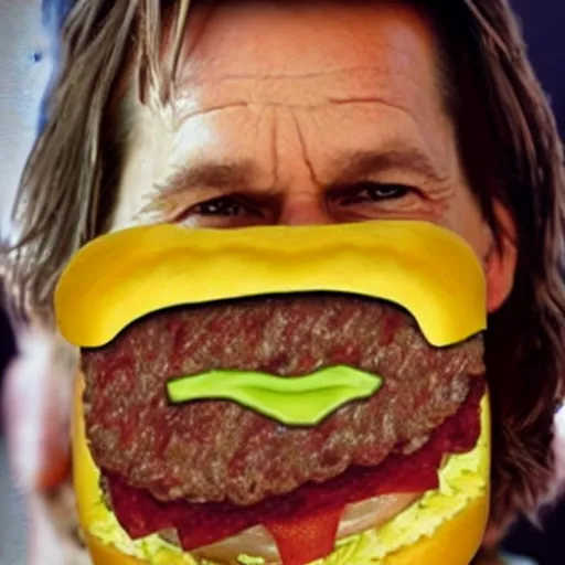 Image similar to kevin bacon face wrapped inside a cheeseburger