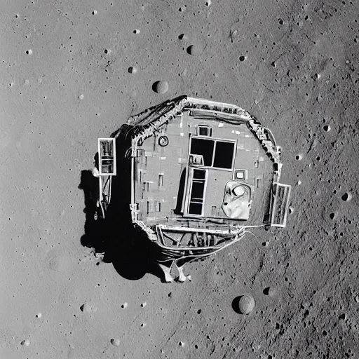 Prompt: a house made of spaghetti on the moon