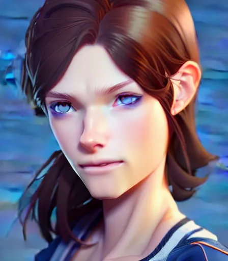 Prompt: portrait of a woman with blue eyes, brown hair and a perfect body, wearing casual, character design by charlie bowater, ross tran, artgerm, and makoto shinkai, detailed, soft lighting, rendered in octane