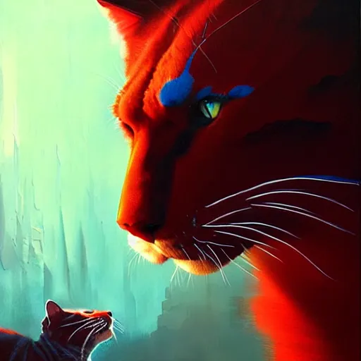 Prompt: a big blue cat caught a red sable. turqoise background. painting by eddie mendoza, greg rutkowski