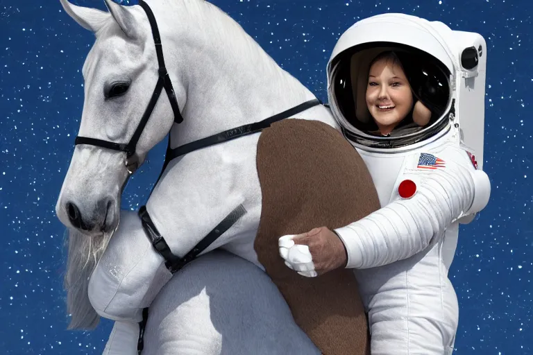 Prompt: horse hugging an astronaut