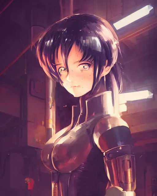 Image similar to portrait of anime girl in mechanic armor in night tokyo by makoto sinkai, my hero academia,cyberpunk, greg rutkowski, perfect face, fine details