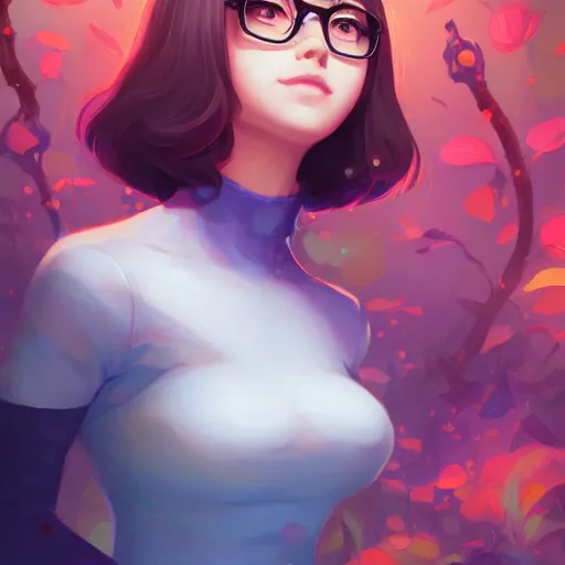 Image similar to a portrait of a beautiful velma, art by lois van baarle and loish and ross tran and rossdraws and sam yang and samdoesarts and artgerm and saruei, digital art, highly detailed, intricate, sharp focus, trending on artstation hq, deviantart, unreal engine 5, 4 k uhd image