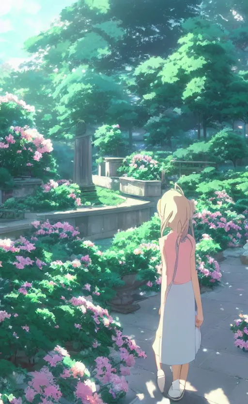 Image similar to rose garden by makoto shinkai