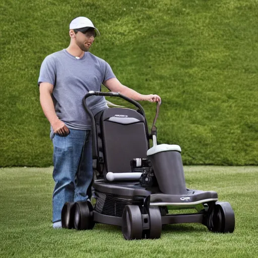 Image similar to award winning photo of a lawn mower baby stroller