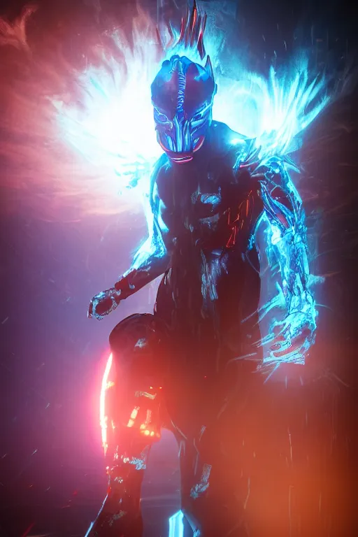 Image similar to electro storm supervillain, character design, radiating energy, mist, fog, photo realistic, octane render, unreal engine, hyper detailed, volumetric lighting