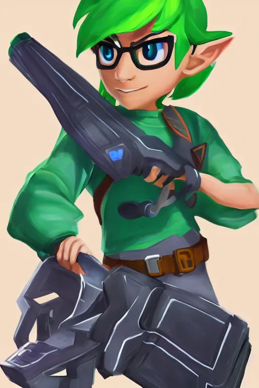 Image similar to an in game portrait of link from splatoon 2, splatoon 2 art style.