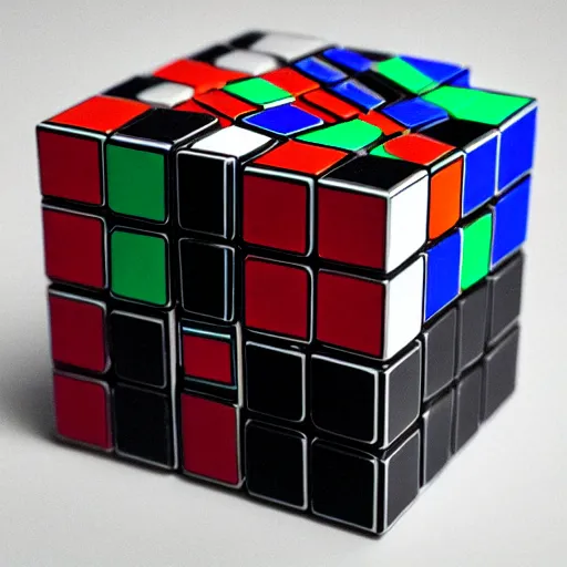 Image similar to studio photography of an unsolved rubik's cube, 8 k, 4 k uhd, realistic, hyper realistic, super detailed, very detailed, detailed