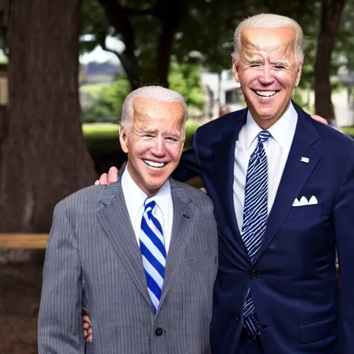 Image similar to A photo of joe biden teams up with a teenage joe biden, perfect faces, 50 mm, award winning photography