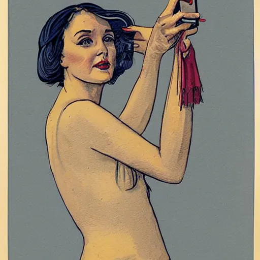 Image similar to Hilda taken a selfie, illustration by Duane Bryers,