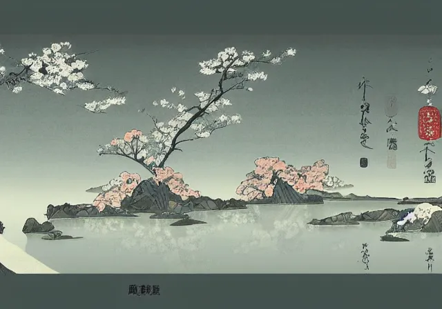 Image similar to ancient Japanese beautiful landscape mode concept art high realism