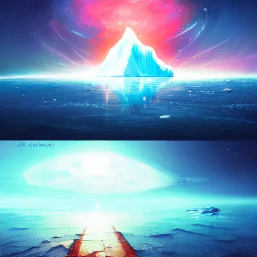 Image similar to an exposed iceberg floating in space with the universe inside, by anato finnstark, by alena aenami, by john harris, by ross tran, by wlop, by andreas rocha