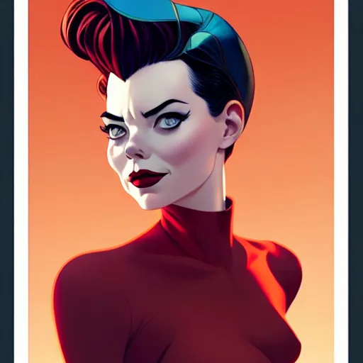 Image similar to joshua middleton, phil noto, artgerm, 1 9 5 0 s rockabilly emma stone poison ivy dc comics, pompadour, vines, symmetrical eyes, city rooftop