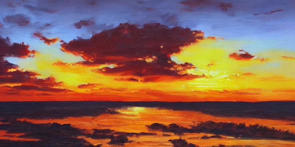 Prompt: Lovely sunset oil painting