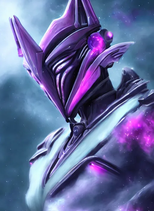 Image similar to cinematic bust shot, cosmic sized proportional stunning beautiful hot female warframe, detailed robot mecha female dragon head, metal ears purple eyes, sleek silver armor, fuschia skin, floating in empty space, nebula sized, posing elegantly, epic proportions, epic size, epic scale, furry art, dragon art, giantess art, warframe fanart, furaffinity, deviantart