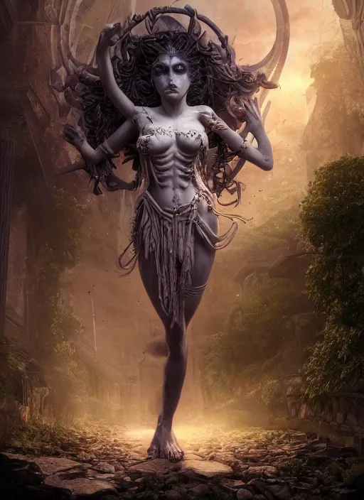 Prompt: Fine Art photo of goddess of the Dead,hyper detailed, character concept, full body, dynamic pose+intricate, hyper realistic, zbrush, epic perspective, octane render, volumetric light, cinematic lighting, cinematic detail, composition, photorealistic, render in unreal engine 5, 8k render, ultra detailed technical precision, rule of third, epic scene,4k