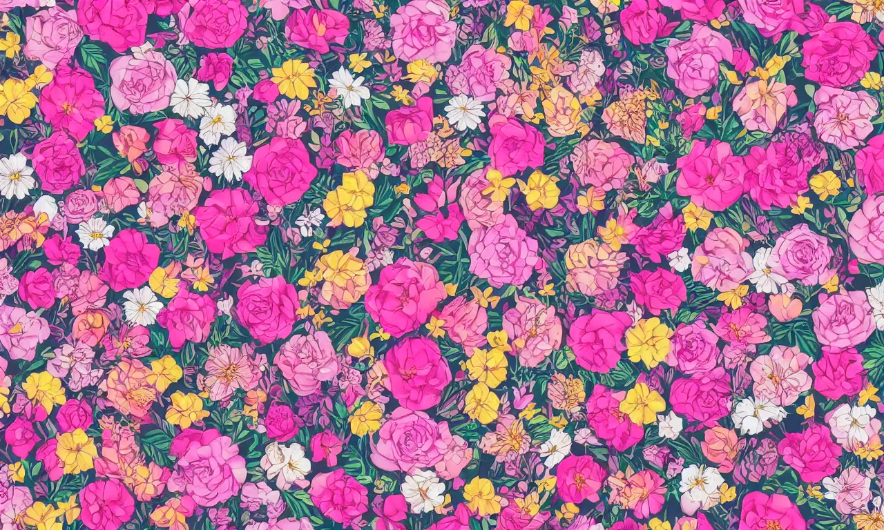 Prompt: Flatlay flower pattern, epic, detailed, 4k, realistic, trending on artstation