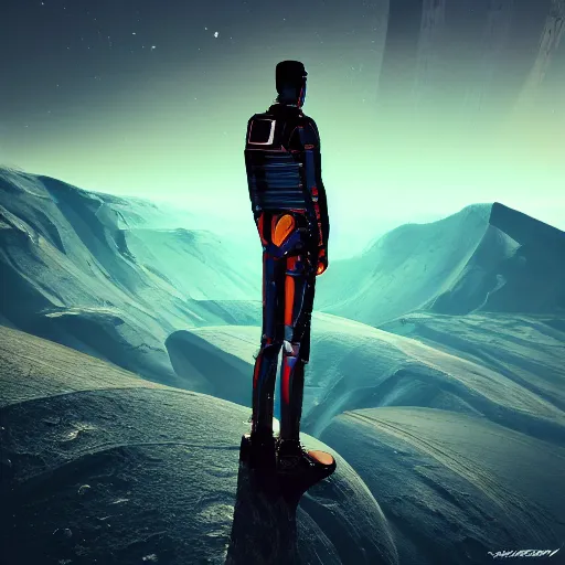 Image similar to man standing on the edge of the galaxy, futuristic, stylistic, 4 k, digital art, trending on artstation