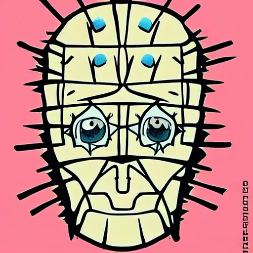 Prompt: portrait of cute Pinhead Hellraiser, summertime, kawaii, studio Ghibli