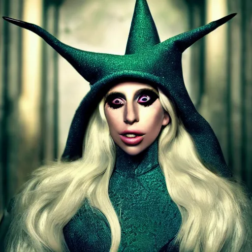 Image similar to portrait of lady gaga as an elf sorceress, ultra realistic, canon photography