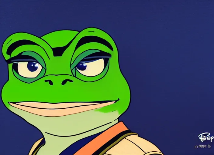 Image similar to a disney film still of pepe the frog as a star trek officer, finely detailed features, closeup of the face, perfect art, dusk, blue hour, gapmoe yandere grimdark, trending on pixiv fanbox, painted by greg rutkowski, makoto shinkai, takashi takeuchi, alphonse mucha, akihiko yoshida