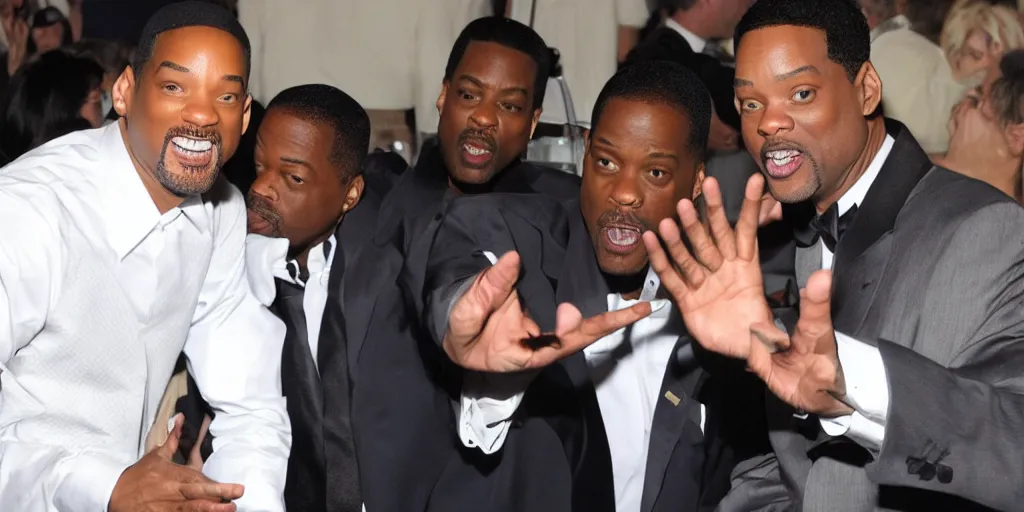 Prompt: will smith slapping chris rock, award winning photograph, hyper real