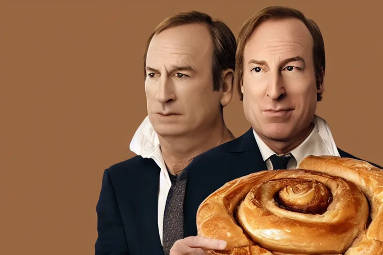 Image similar to Bob odenkirk wrapped in a giant cinnamon bun