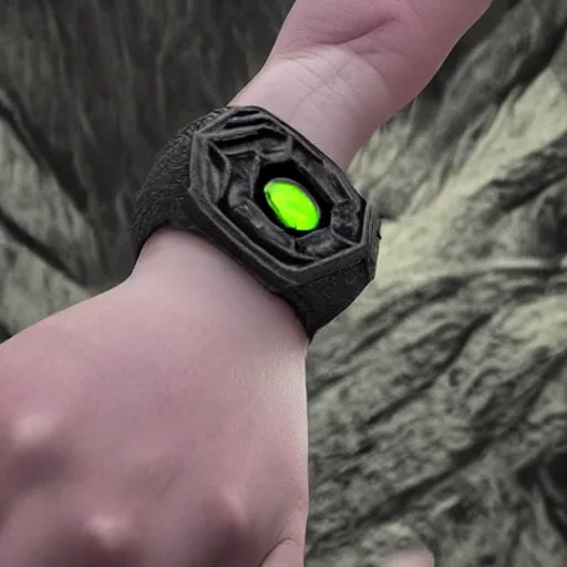 Image similar to epic fantasy style, a device that shoots a small grapple from a wristband