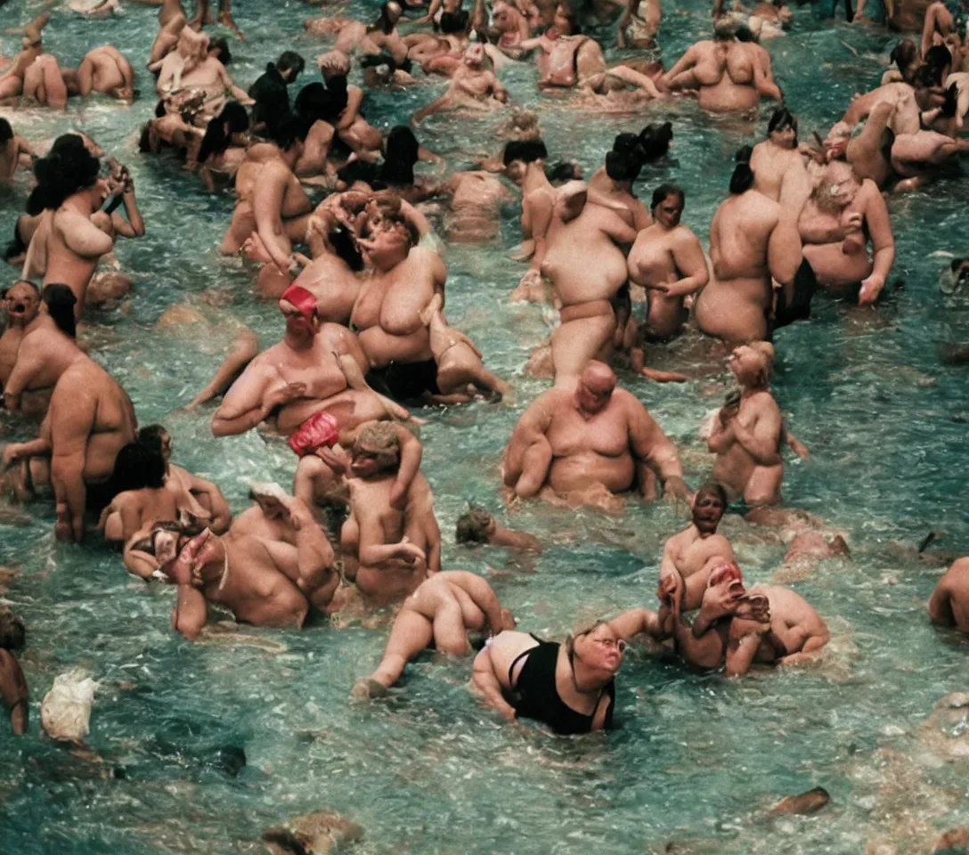 Image similar to a 3 5 mm photography, kodachrome colour of a portrait of a human hippo by martin parr