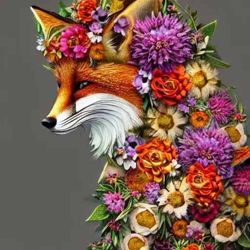 Image similar to made of flowers, made of flowers, made of flowers, fox made of flowers, made of flowers, made of flowers, fantasy art, trending on artstation, beautiful art, intricate, elegant, highly detailed, digital painting