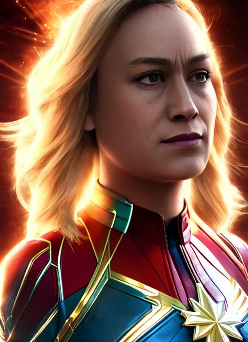 Image similar to full body portrait of captain marvel in full intricate clothing, beautiful face, ultra detailed, octane render, 4K, dystopian, micro details