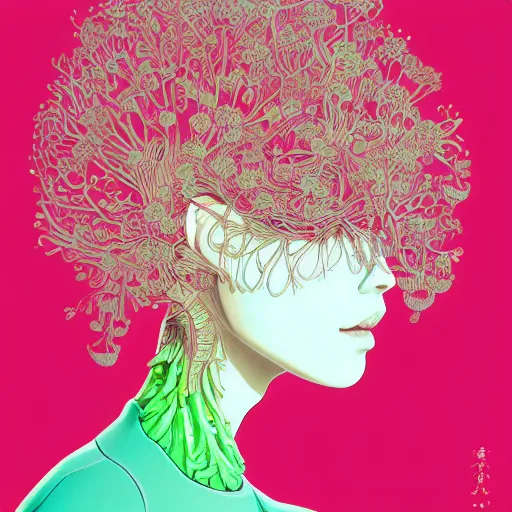 Prompt: the portrait of an unbelievably beautiful, elegant and cute japanese teen girl partially made of broccoli looking up, an ultrafine detailed illustration by james jean, intricate linework, bright colors, final fantasy, behance contest winner, vanitas, angular, altermodern, unreal engine 5 highly rendered, global illumination, radiant light, detailed and intricate environment