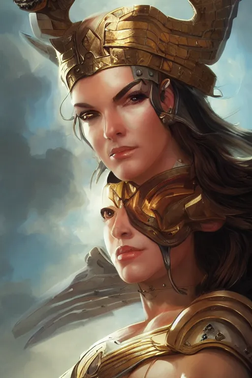 Image similar to amazon valkyrie athena, d & d, fantasy, portrait, highly detailed, headshot, digital painting, trending on artstation, concept art, sharp focus, illustration, art by artgerm and greg rutkowski and magali villeneuve