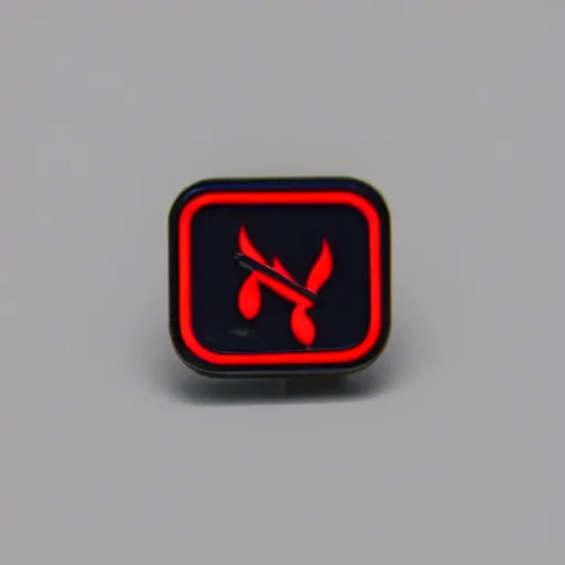 Image similar to a photo of a retro 8 0 s minimalistic simple clean fire warning enamel pin, no text, studio lighting, behance