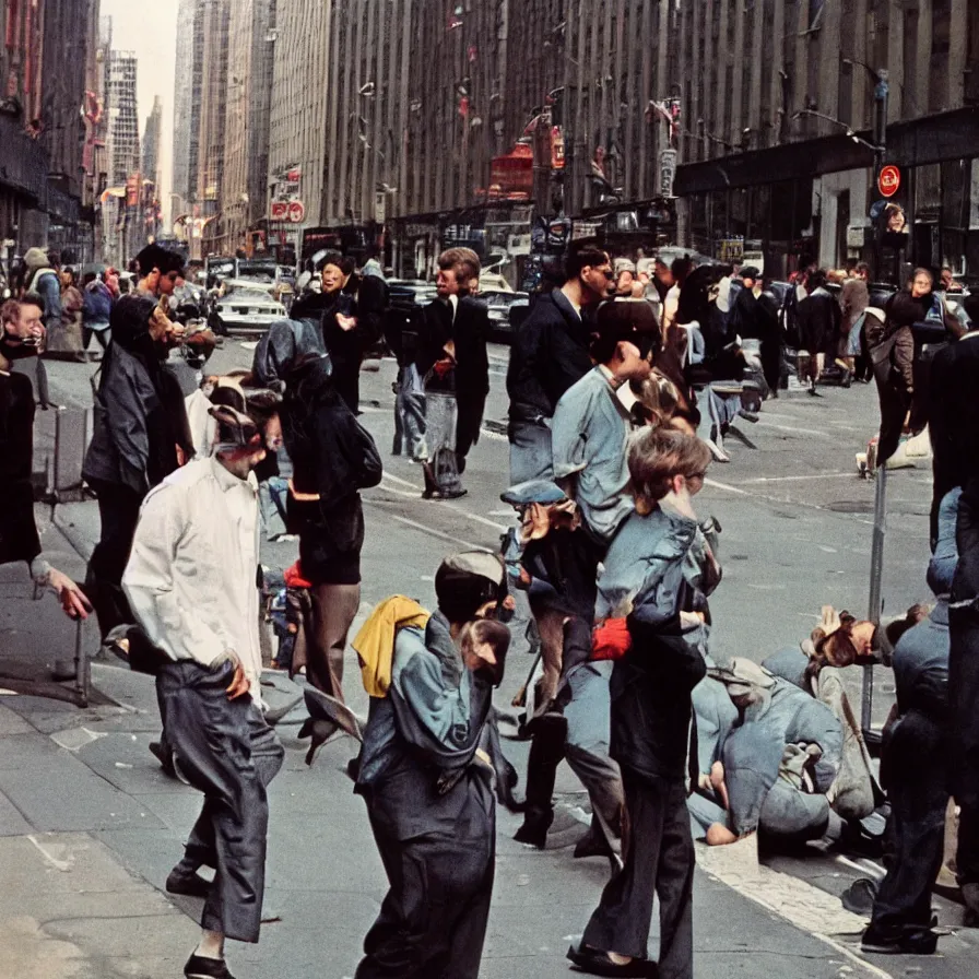 Prompt: portrait in the streets of new york, 1 9 6 0 s, colour film street photography, photo taken with ektachrome, featured on flickr, film grain