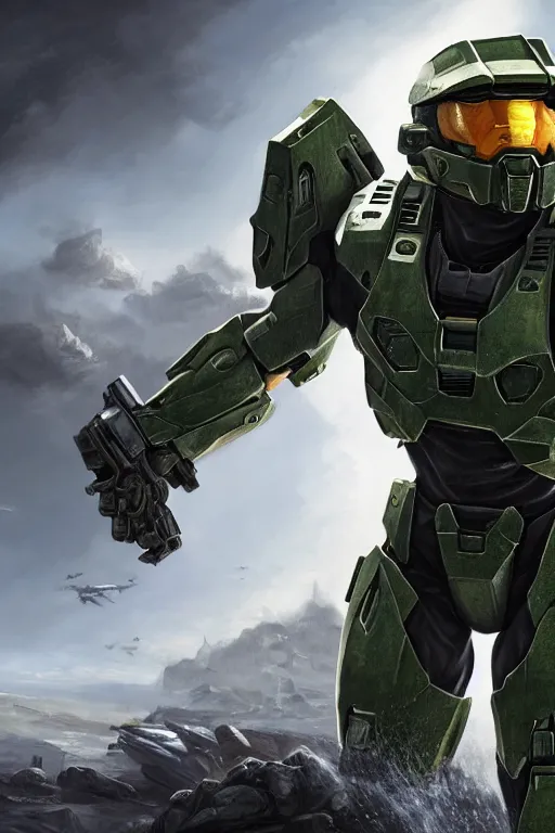 Prompt: master chief from halo 3 hunting easter eggs, oil on canvas, intricate, portrait, 8 k highly professionally detailed, hdr, cgsociety
