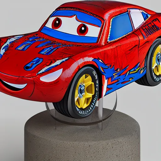 Prompt: detail marble sculpture of Lightning McQueen , full view, high detail