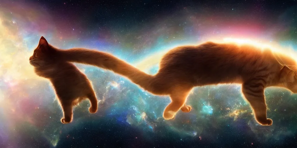 Image similar to a giant cat eating the earth planet, scifi, artstation, cosmos exploration, realistic photo, 4 k, photo by nasa, hubble telescope, cosmos