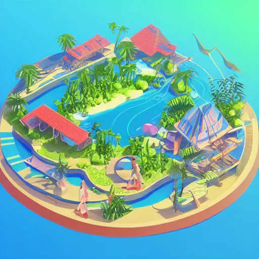 Prompt: circular isometric island on neon background, isometric invironment, 3d art, isometric art, amazing detail, artstation, concept art, behance, ray tracing
