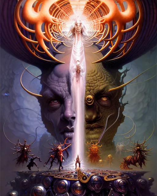 Image similar to the armies of heaven and hell, fantasy character portrait made of fractals facing each other, ultra realistic, wide angle, intricate details, the fifth element artifacts, highly detailed by peter mohrbacher, hajime sorayama, wayne barlowe, boris vallejo, aaron horkey, gaston bussiere, craig mullins