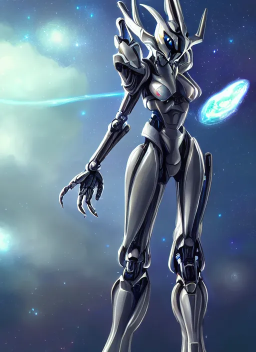 Image similar to cinematic shot, cosmic sized perfectly proportioned stunning beautiful anthropomorphic robot mecha female dragon, space background, larger than galaxies, posing elegantly, holding milky way in hands, sleek silver armor, epic proportions, epic size, epic scale, ultra detailed digital art, furry art, macro art, dragon art, giantess art, warframe fanart, furaffinity, deviantart