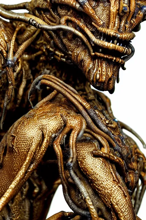 Prompt: photo taken of an epic intricate, ultra detailed, super realistic gritty, wet, slimy, lifelike sculpture of a nightmarish hellish insectoid creature created by weta workshop, zoomed in shots, photorealistic, sharp focus, white wall coloured workshop, extremely cold blueish colour temperature, f 0. 4, face centred, golden ratio, golden hour